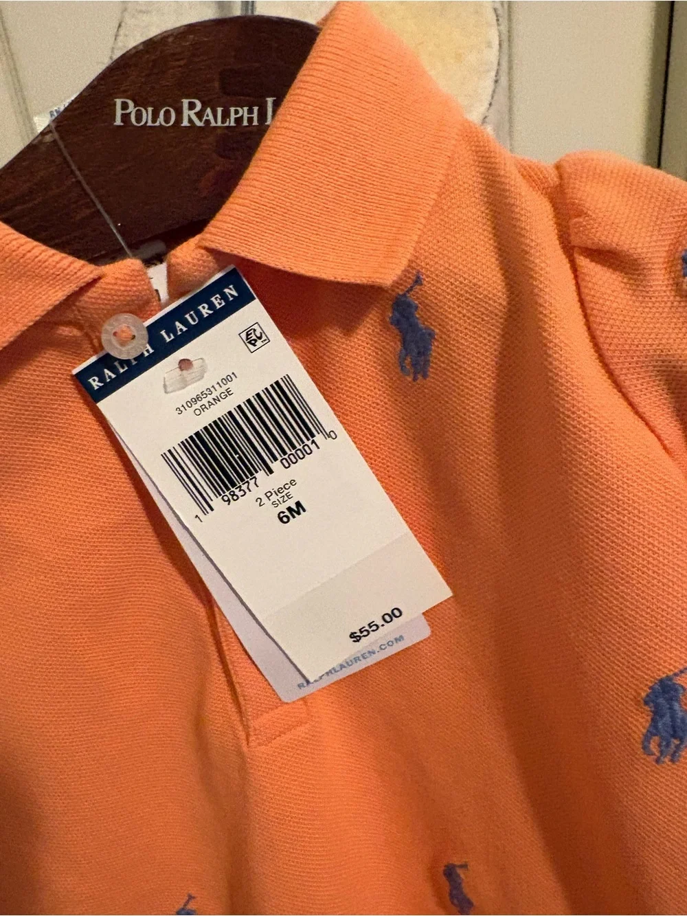 Ralph Lauren Orange Polo Dress with Blue Pony Embroidery 6months $55 2pc